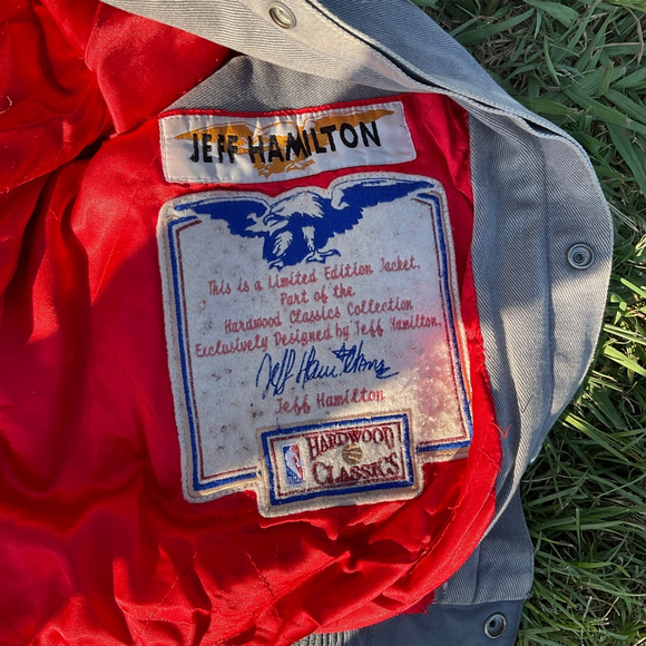 Vintage 90s Jeff Hamilton HWC NBA patch wool and leather jacket size M - Picture 5 of 6